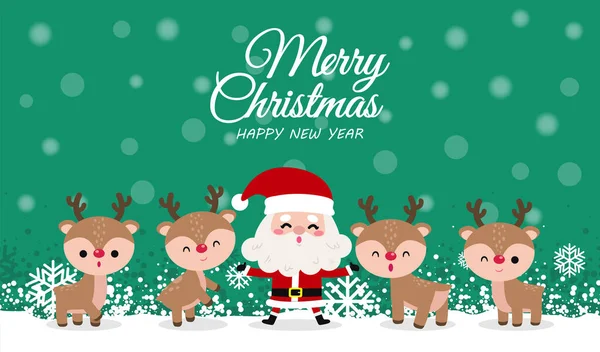 Merry Christmas Happy New Year Greeting Card Banner Template Cute — Stock Vector