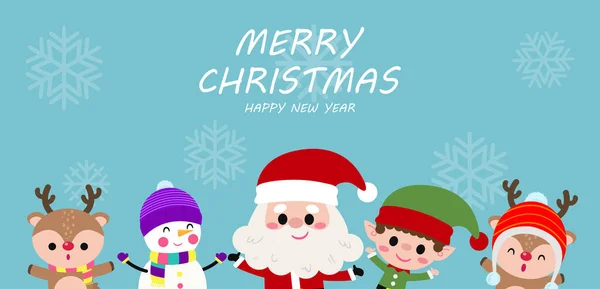 Feliz Navidad Feliz Año Nuevo Tarjeta Felicitación Con Lindo Santa — Vector de stock