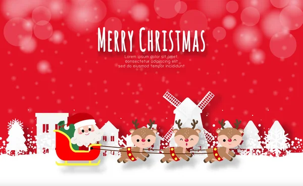 Feliz Navidad Feliz Año Nuevo Santa Claus Amigo Trineo Cielo — Vector de stock