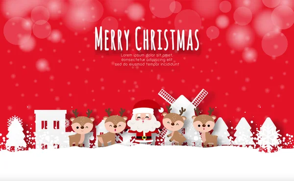 Feliz Navidad Feliz Año Nuevo Estilo Corte Papel Santa Claus — Vector de stock