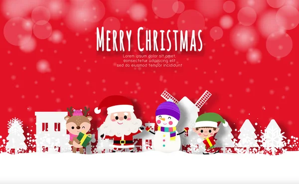 Feliz Navidad Feliz Año Nuevo Estilo Corte Papel Santa Claus — Vector de stock
