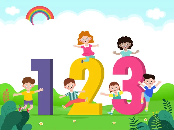 Cartoon Kids 123 Numbers Children Numbers Isolated Poser Background Vector — Stockvektor