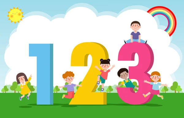 Cartoon Kids 123 Numbers Children Numbers Isolated Poser Background Vector — Archivo Imágenes Vectoriales