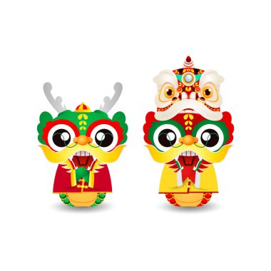 Happy Chinese new year 2024 with little dragon greeting gong xi fa cai, the year of the dragon zodiac, Capricorn calendar, cute Cartoon isolated white background vector illustration