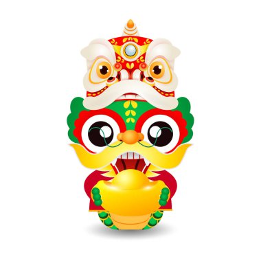 Happy Chinese new year 2024 with little dragon holding golden ingots, gong xi fa cai, the year of the dragon zodiac, Capricorn calendar,cute Cartoon isolated white background vector illustration