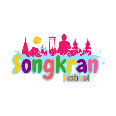 Mutlu Songkran Festivali Tayland Yeni Yılı, Songkran 'da su sıçratmanın keyfini çıkarın, Geleneksel Yeni Yıl Vektör İlülasyonu Tayland seyahat konsepti. Çeviri Songkran