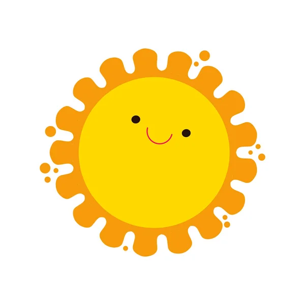 Cute Kreskówki Słońce Lato Ikona Płaski Projekt Uśmiechnięty Słońce Żółty — Wektor stockowy