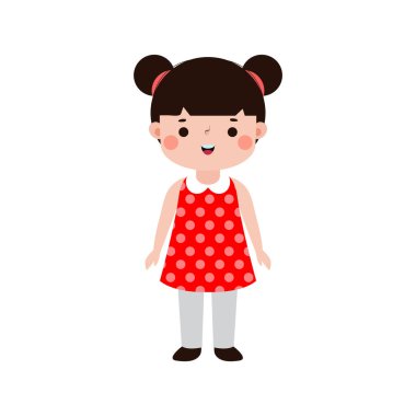 Mutlu çocuk çizgi film karakteri düz stil, tatlı küçük çocuk beyaz arka planda tek başına duruyor..