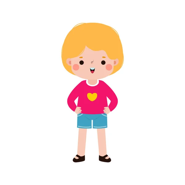 Šťastné Dítě Kreslený Charakter Plochý Styl Roztomilé Malé Dítě Stojící — Stockový vektor