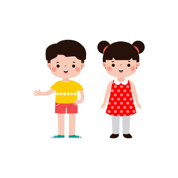 快乐的孩子卡通人物平平的风格 可爱的小孩孤身一人站在白色的背景上 — 图库矢量图片