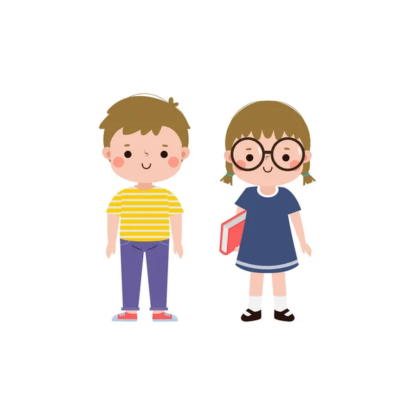 Happy Kids Cartoon Character Flat Style Cute Little Children Standing — Stock Vector