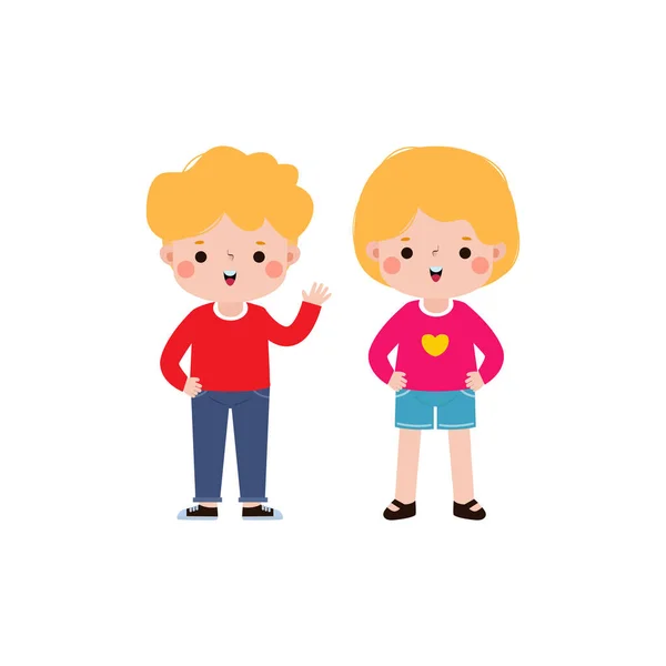 Crianças Felizes Personagem Desenhos Animados Estilo Plano Crianças Pequenas Bonitos — Vetor de Stock