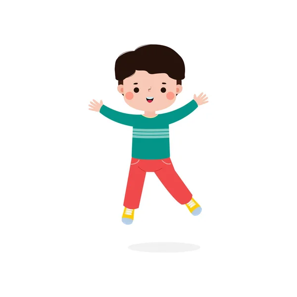 Schattig Klein Kind Springen Dansen Platte Stijl Gelukkig Kind Activiteiten — Stockvector