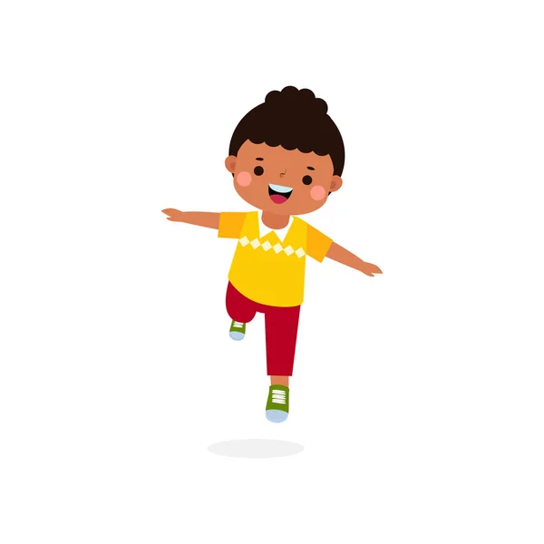 Lindo Niño Saltando Bailando Estilo Plano Actividades Infantiles Felices Niños — Archivo Imágenes Vectoriales