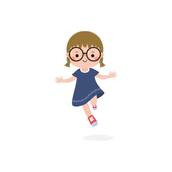 Cute Little Kid Jumping Dancing Flat Style Happy Child Activities — Vetor de Stock