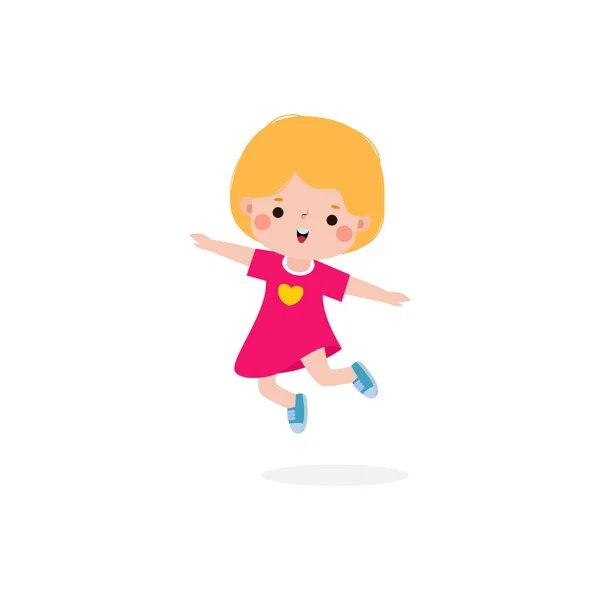 Cute Little Kid Jumping Dancing Flat Style Happy Child Activities —  Vetores de Stock