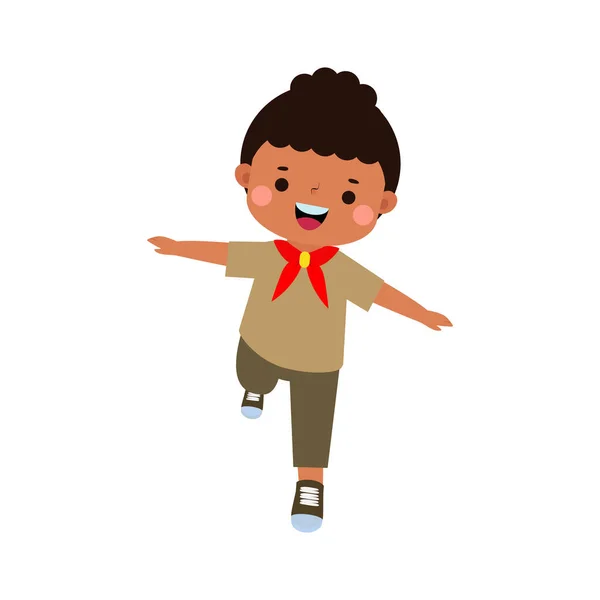 Happy Cute Little Kid Wear Scout Honor Uniform Children Girl — Stockový vektor