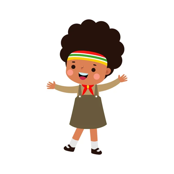 Happy Cute Little Kid Wear Scout Honor Uniform Children Girl — Vetor de Stock
