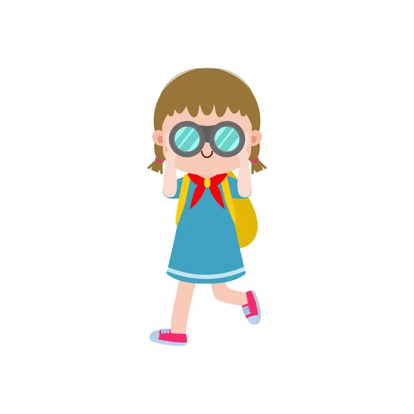 Happy Cute Little Kid Wear Scout Honor Uniform Children Girl — Stock Vector