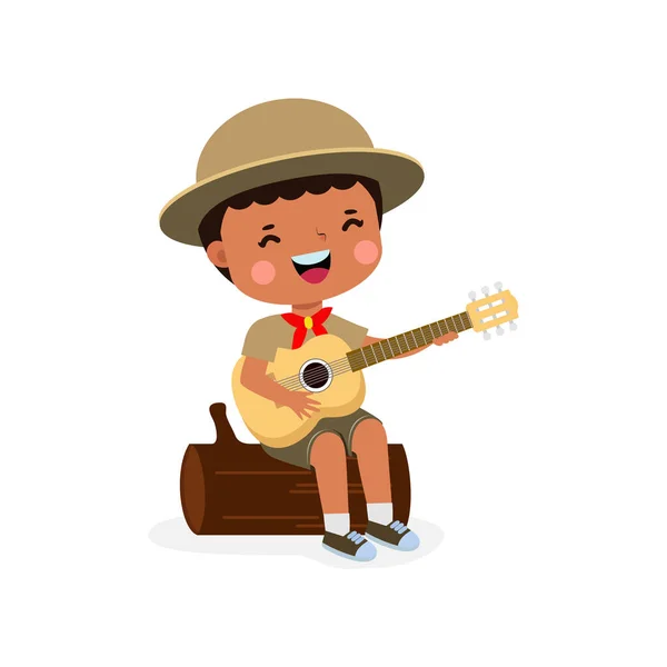 Gitar Çalan Küçük Afro Amerikan Izci Çocuk Izci Kız Izci — Stok Vektör