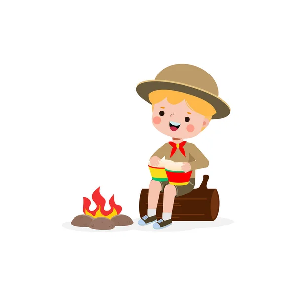 Cute Little Kid Playing Bongo Drums Boy Scout Girl Scout — Stock Vector