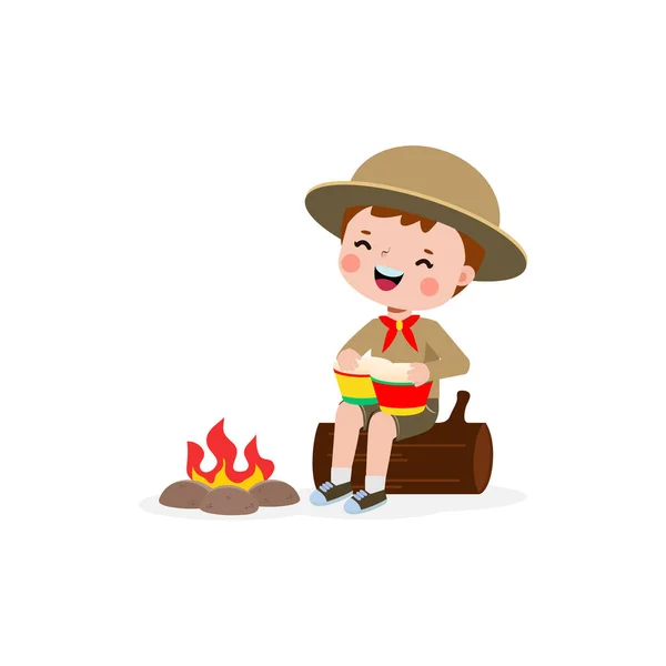 Cute Little Kid Playing Bongo Drums Boy Scout Girl Scout — Stock Vector