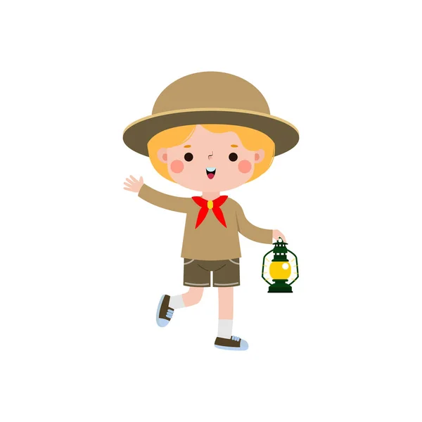 Cute Little Kid Holding Lamp Boy Scout Girl Scout Honor — Stock Vector