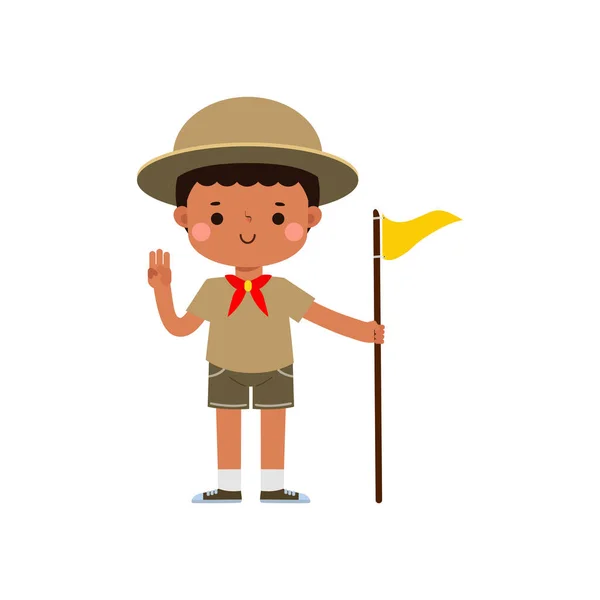 Cute African American Little Kid Holding Flag Boy Scout Girl — Stock Vector