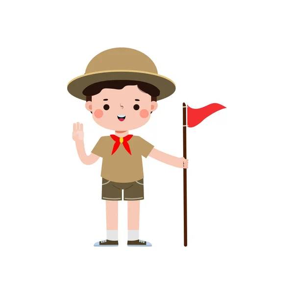 Bambino Carino Che Tiene Bandiera Boy Scout Ragazza Scout Onore — Vettoriale Stock