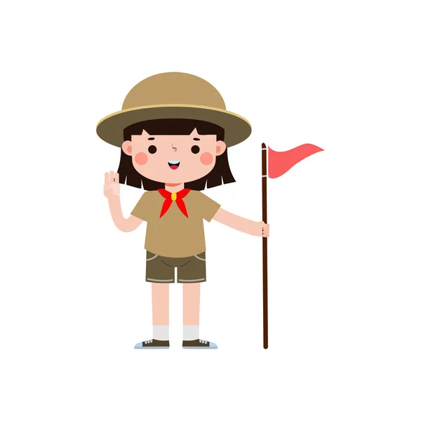 Cute Little Kid Holding Flag Boy Scout Girl Scout Honor — Stock Vector