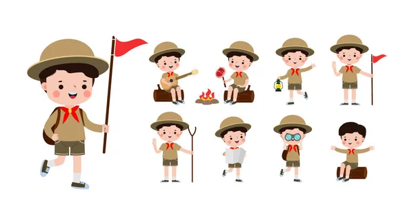 Set Cute Little Kids Wear Scout Honor Uniform Boy Scouts — Stock Vector