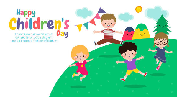 Happy Children's Day Concept, It is celebrated annually, wallpaper background poster with happy kids vector illustration