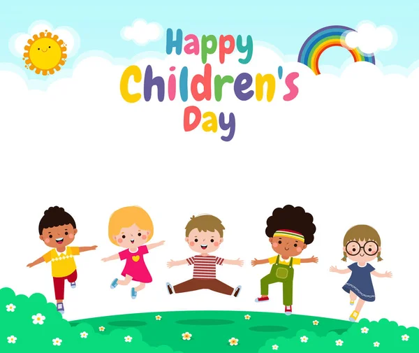 Happy Children Day Concept Celebra Anualmente Fondo Pantalla Cartel Con — Vector de stock