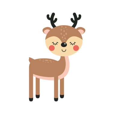 Beyaz arkaplan vektör illüstrasyonunda izole edilmiş şirin geyik düz biçim simgesi