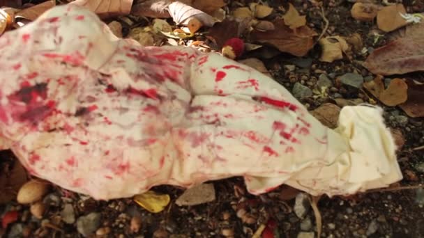 Uhyggelig Blodig Dukke Halloween Koncept Tæt Baby Ghost Mystisk Dukke – Stock-video