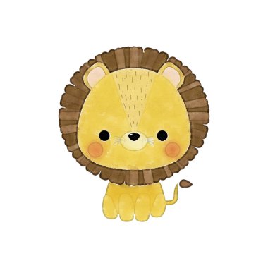 Beyaz arkaplan görüntüleme vektöründe şirin aslan suluboya stili