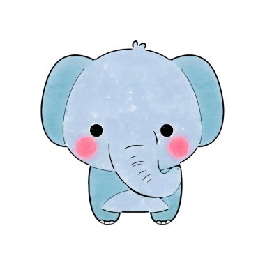 Beyaz arkaplan görüntüleme vektöründe şirin fil hayvan suluboya stili