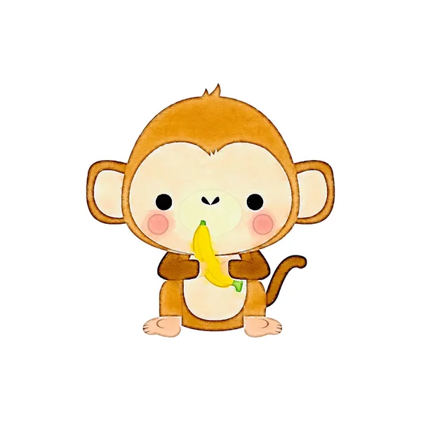 Cute Monkey Animal Watercolor Style White Background Llustration Vector — Stock Vector