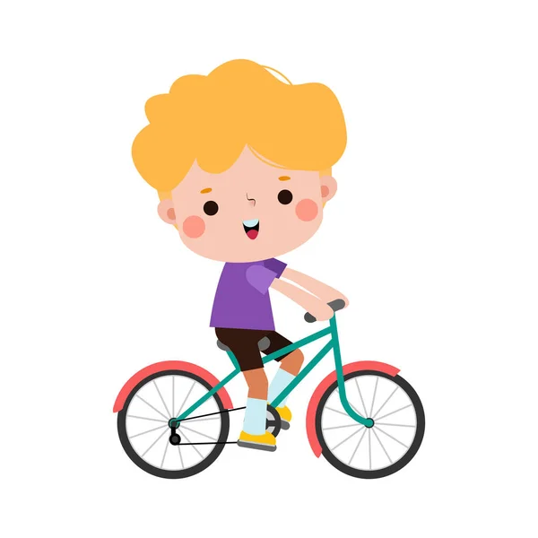 Glückliche Kinder Auf Fahrrädern Netter Junge Auf Dem Fahrrad Sportkonzept — Stockvektor