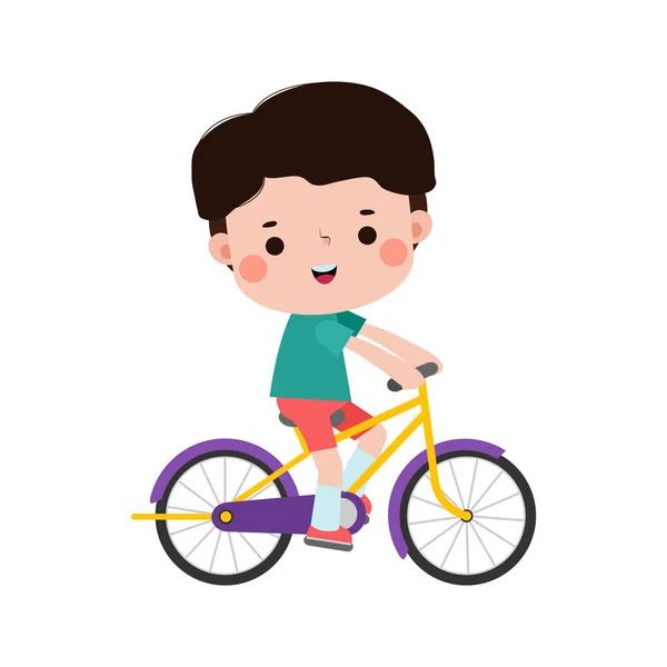 Crianças Felizes Andar Bicicleta Menino Bonito Bicicleta Conceito Esportes Criança —  Vetores de Stock