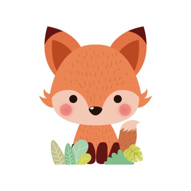 Ormanda sevimli küçük tilki, beyaz arkaplan vektör illüstrasyonunda izole edilmiş komik çizgi film karakteri düz element simgesi