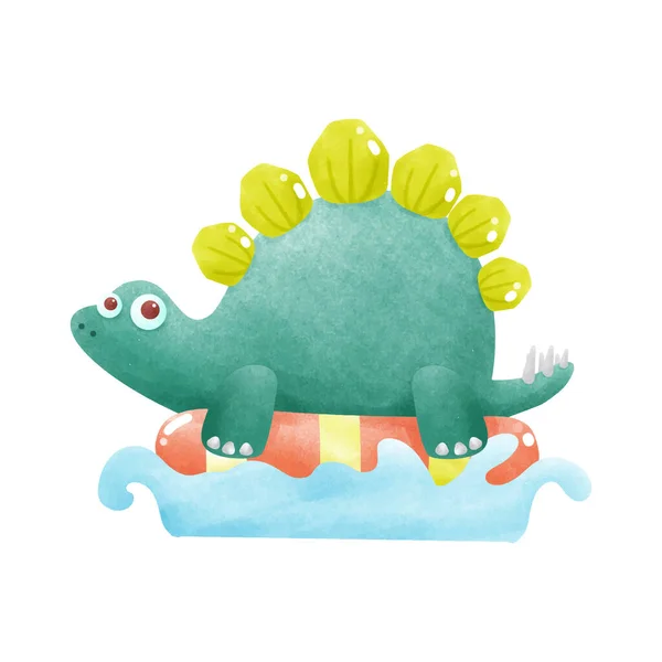 可爱的恐龙宝宝戴着橡皮圈在海里游泳 白色背景矢量图上的元素水色样式 — 图库矢量图片