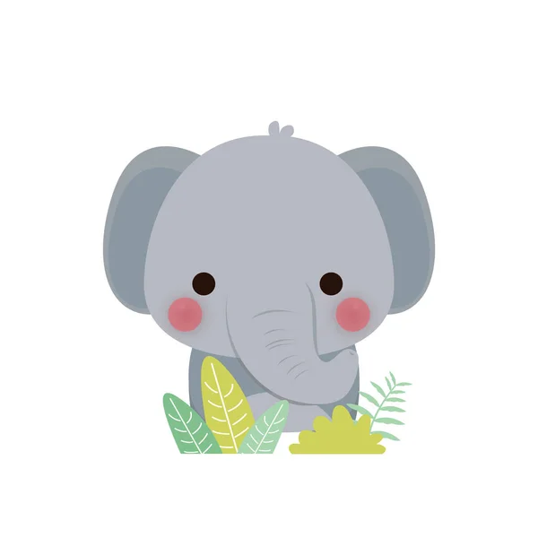 Χαριτωμένο Μικρό Ελέφαντα Στο Δάσος Αστείο Χαρακτήρα Κινουμένων Σχεδίων Επίπεδη — Διανυσματικό Αρχείο