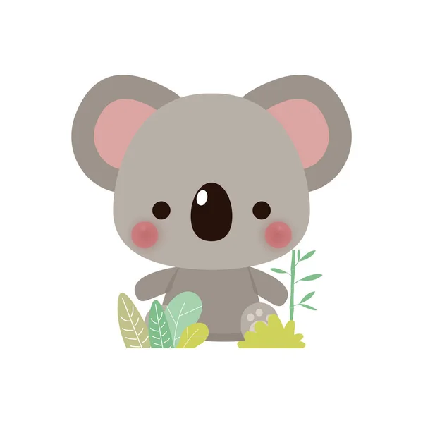 可爱的小树袋熊在森林里 滑稽的卡通人物扁平风格的图标在白色的背景图片上被分离出来 — 图库矢量图片