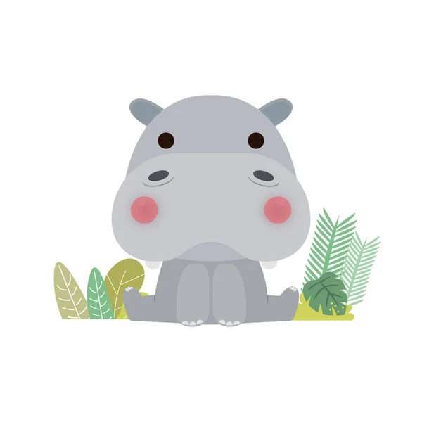Cute Little Hippopotamus Forest Funny Cartoon Character Flat Style Element — Stock Vector