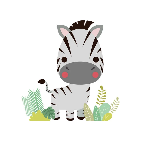 Niedliches Kleines Zebra Wald Lustige Cartoon Figur Flachen Stil Element — Stockvektor
