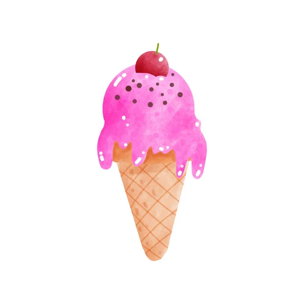 Παγωτό Χωνάκι Νόστιμο Στυλ Ακουαρέλα Γλυκό Καλοκαίρι Λιχουδιές Sundaes Παγωτό — Διανυσματικό Αρχείο