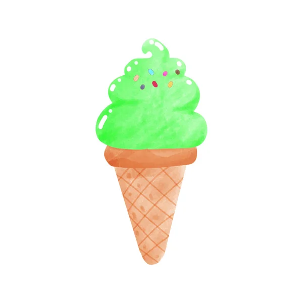 Παγωτό Χωνάκι Νόστιμο Στυλ Ακουαρέλα Γλυκό Καλοκαίρι Λιχουδιές Sundaes Παγωτό — Διανυσματικό Αρχείο