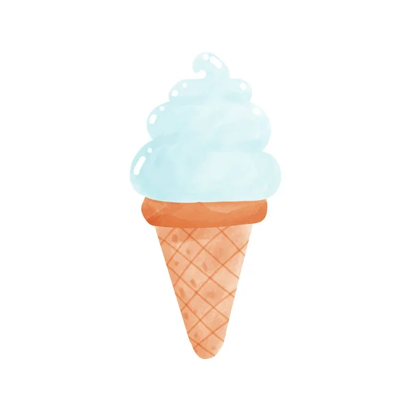 アイスクリームコーンおいしい水彩スタイル 甘い夏の珍味サンデーアイスクリームコーンとアイスアイコン孤立ベクトルイラスト要素白い背景 — ストックベクタ