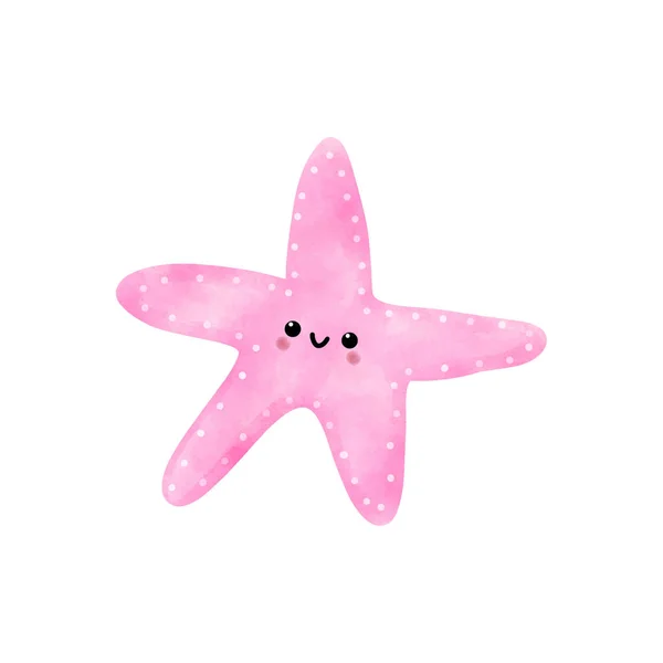 Estrela Bonito Peixe Aquarela Desenhos Animados Fundo Branco Vetor Ilustração —  Vetores de Stock